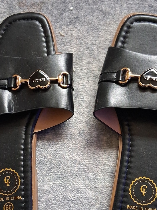 Vero Cuoio Shoes - Vero Cuoio Black Slide Mules with Gold Heart Hardware